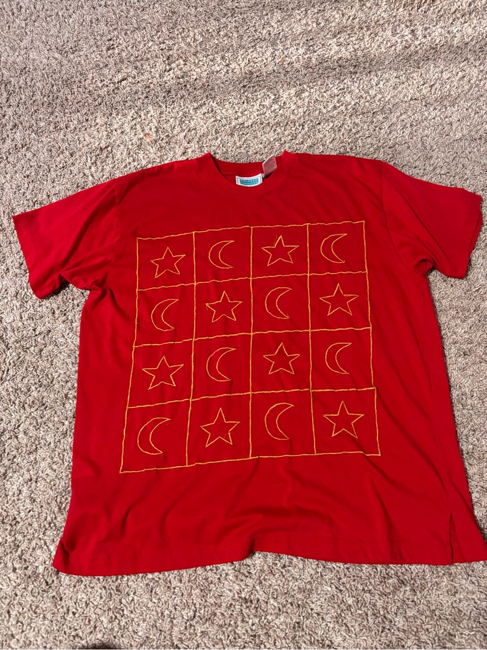 Unisex Red Graphic Tee with Stars & Moons